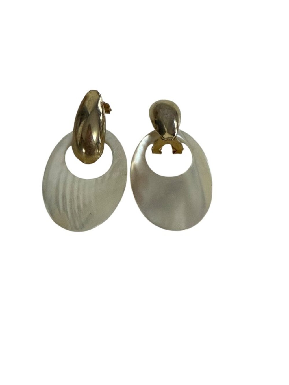 Vintage 1980s Moonglow Lucite Door Knocker Clip On Earrings Gold Tone